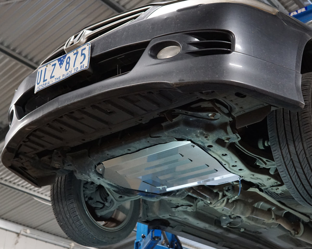 Honda Accord CL9 Underside with aluminium aerocutt vented skid plate replacement fitted