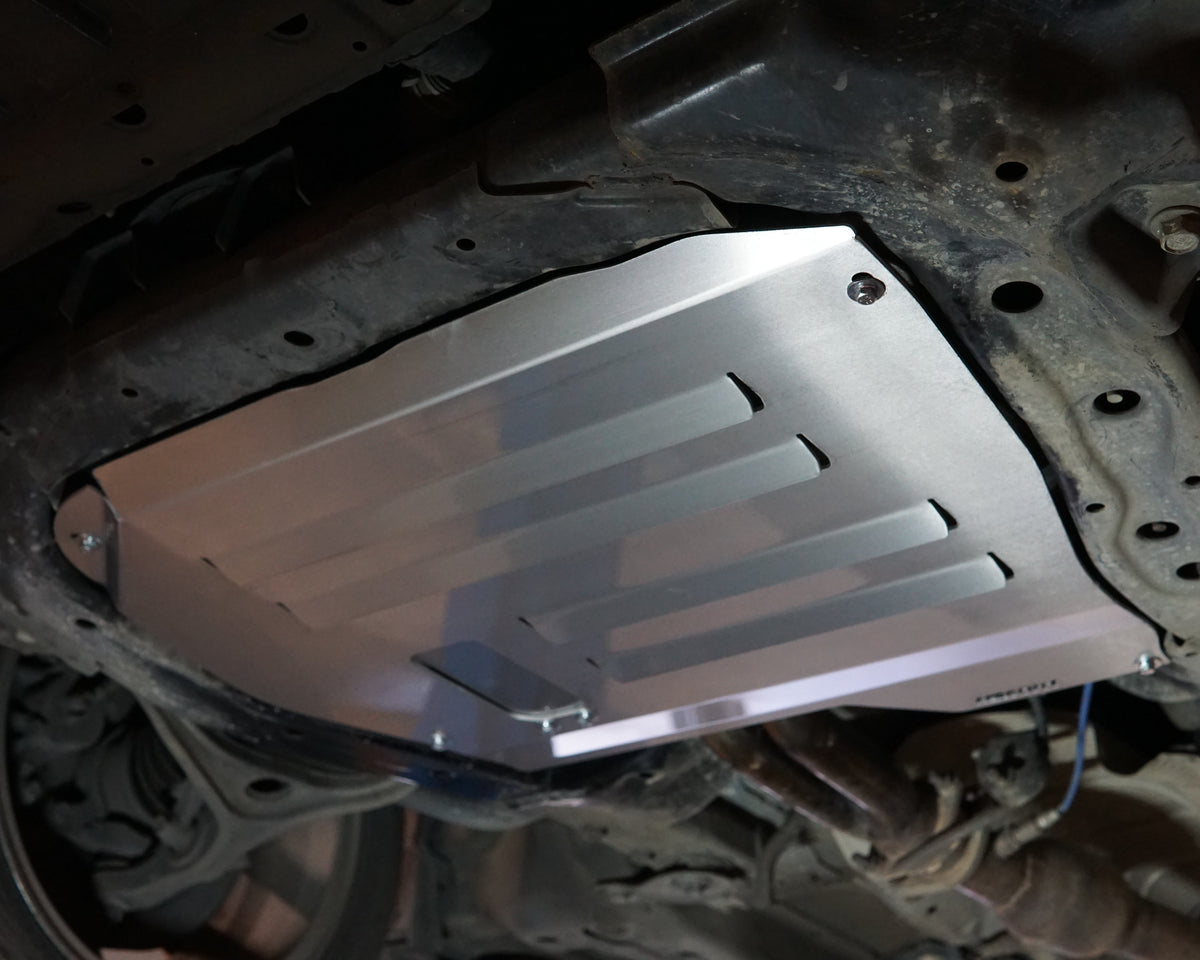Honda Accord CL9 Under with aluminium aerocutt vented skid plate replacement fitted with oil drain provision