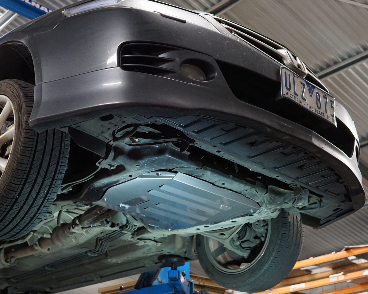 Honda Accord CL7 Underside with aluminium aerocutt vented skid plate replacement fitted