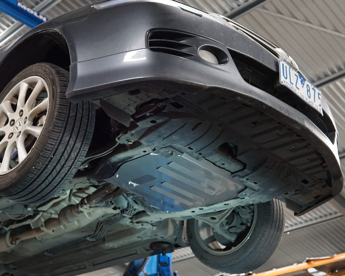 Honda Accord CL9 Undercarriage with aluminium aerocutt vented bash plate replacement fitted