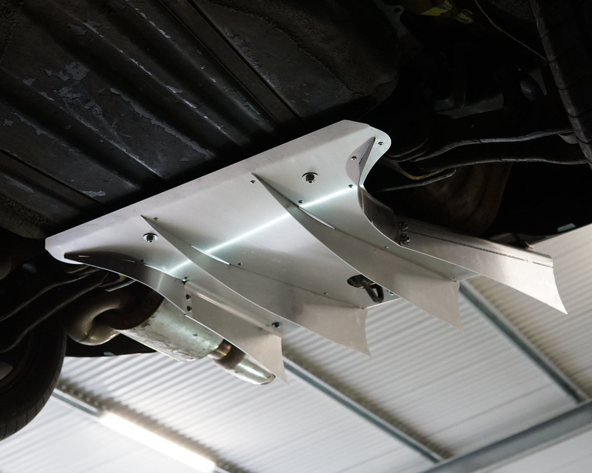 Rear underside of a Honda Civic 5th gen EG6 with an Aerocutt aluminium diffuser installed
