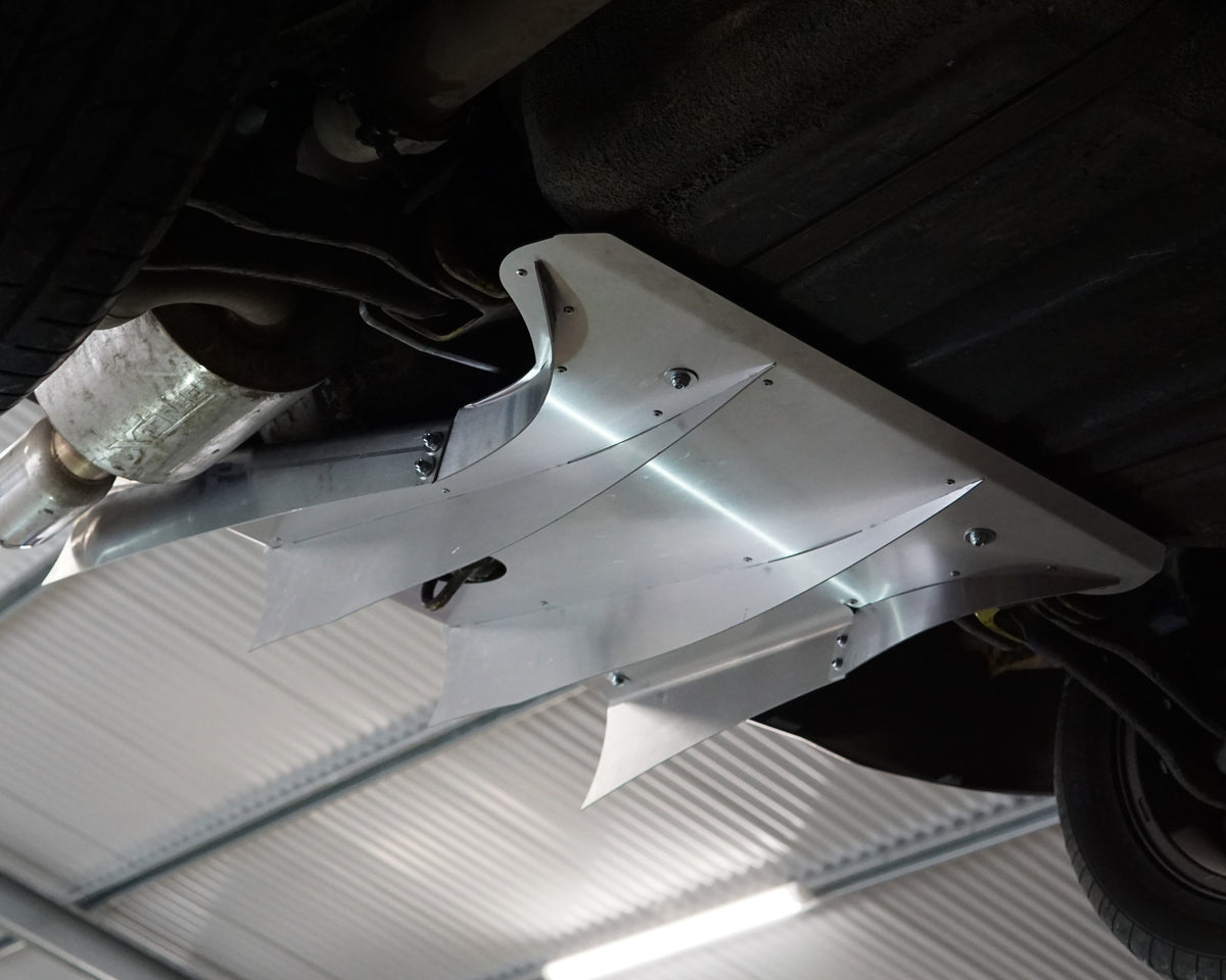Rear underside of a Honda Civic 5th gen EG6 with an Aerocutt aluminium diffuser installed.