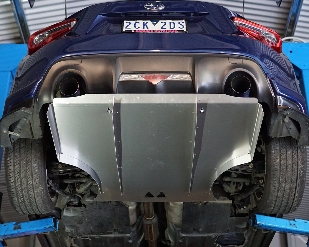 Toyota 86 rear underbody showing an aerocutt aluminium air diffuser fitted to increase aerodynamic performance