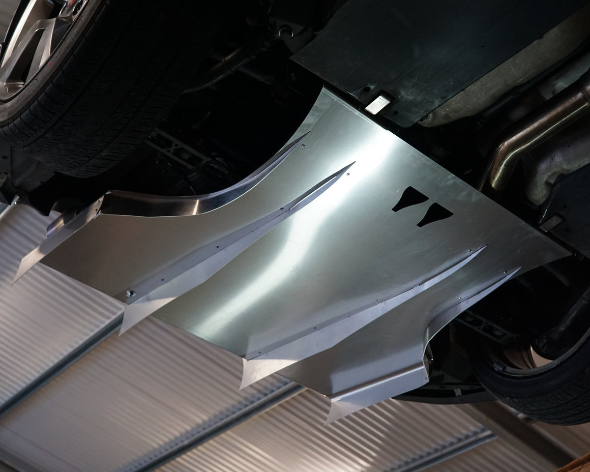 Subaru BRZ rear underside showing an aerocutt aluminium air diffuser fitted to increase aerodynamic performance