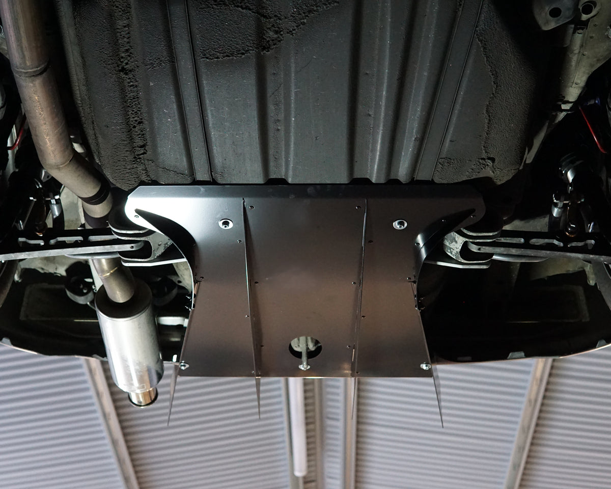 Rear underside of a Honda Civic 5th gen EG with a black Aerocutt aluminium diffuser installed