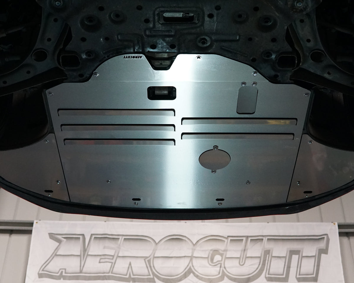 Hyundai i30 N performance PD front underneath with an aluminium Aerocutt undertray replacement installed