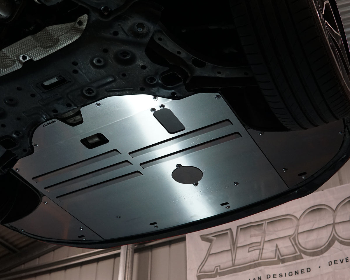 Hyundai i30 N performance PD front underneath with an aluminium Aerocutt undertray installed