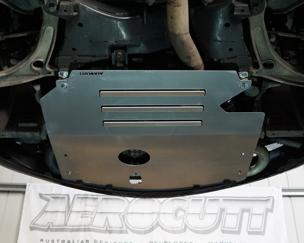 Mitsubishi Evolution 9 IX front underside with Aerocutt aluminium bash plate installed