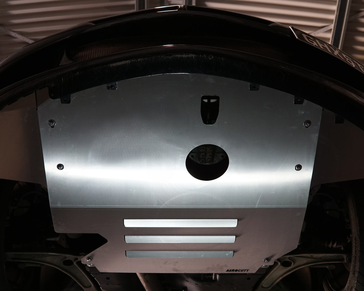 Mitsubishi Evolution 8 VIII front undercarriage with Aerocutt aluminium vented undertray installed