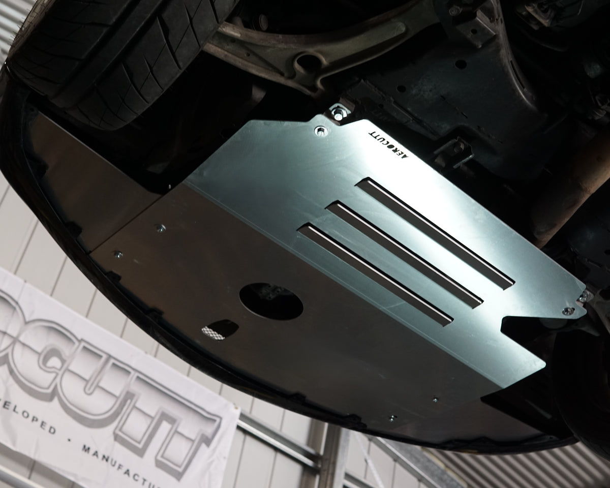 Mitsubishi Evolution 9 IX front undercarriage with Aerocutt aluminium vented undertray installed