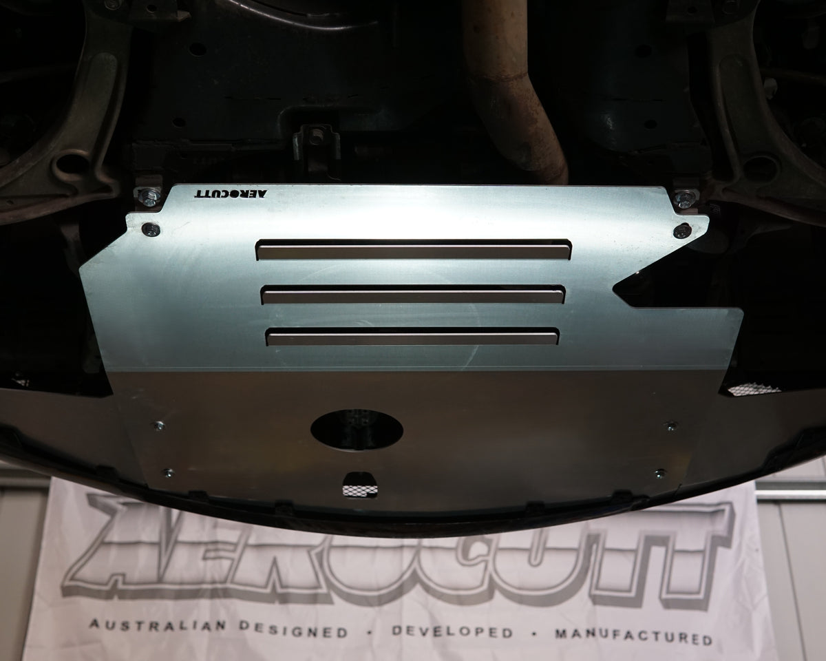 Mitsubishi Evolution 7 VII front undercarriage with Aerocutt aluminium vented undertray installed