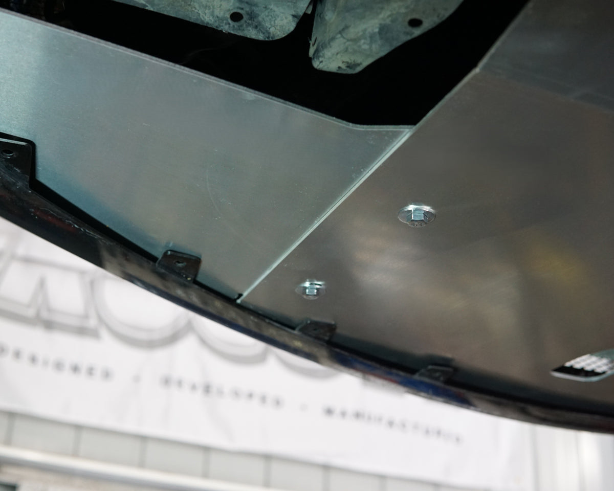 Mitsubishi Evolution 8 CT9A front undercarriage with Aerocutt aluminium vented skid plate installed