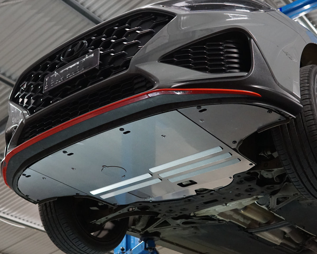 i30N PDE Facelift front undercarriage covered by an Aerocutt aluminium undertray replacement