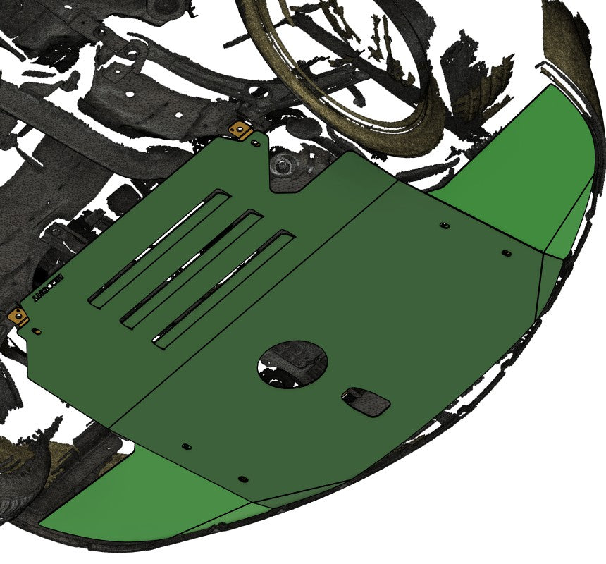 Underneath mitsubishi evolution 8 with aftermarket aluminium undertray installed