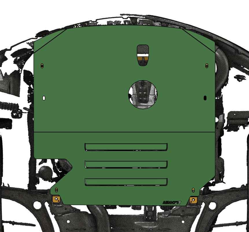 Underneath mitsubishi evo 8 with aftermarket aluminium skid plate installed