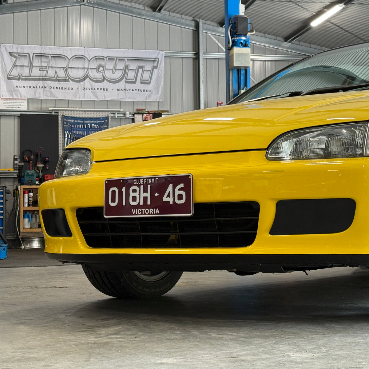Honda Civic EG front with Aerocutt plastic fog light delete blank plates installed