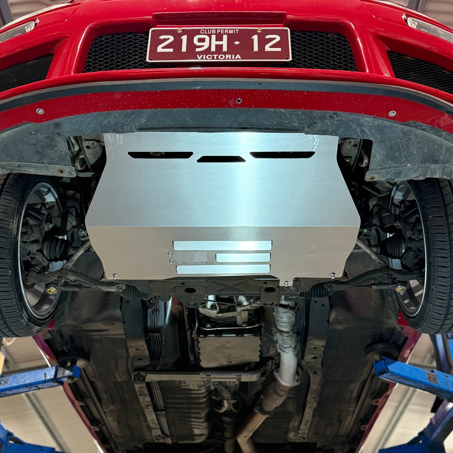 the underfloor of a nissan stagea with a skid plate from aerocutt 