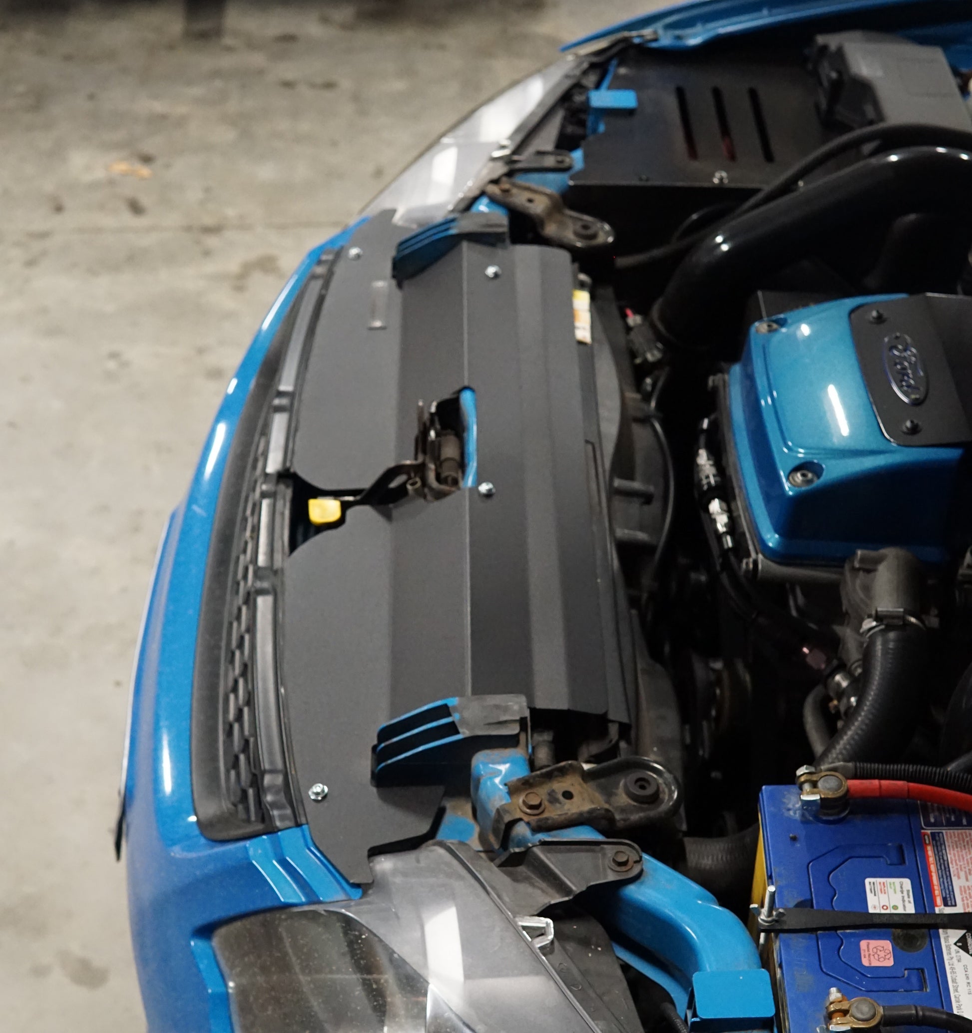 FG Ford falcon engine bay cooling panel on a blue xr6 turbo