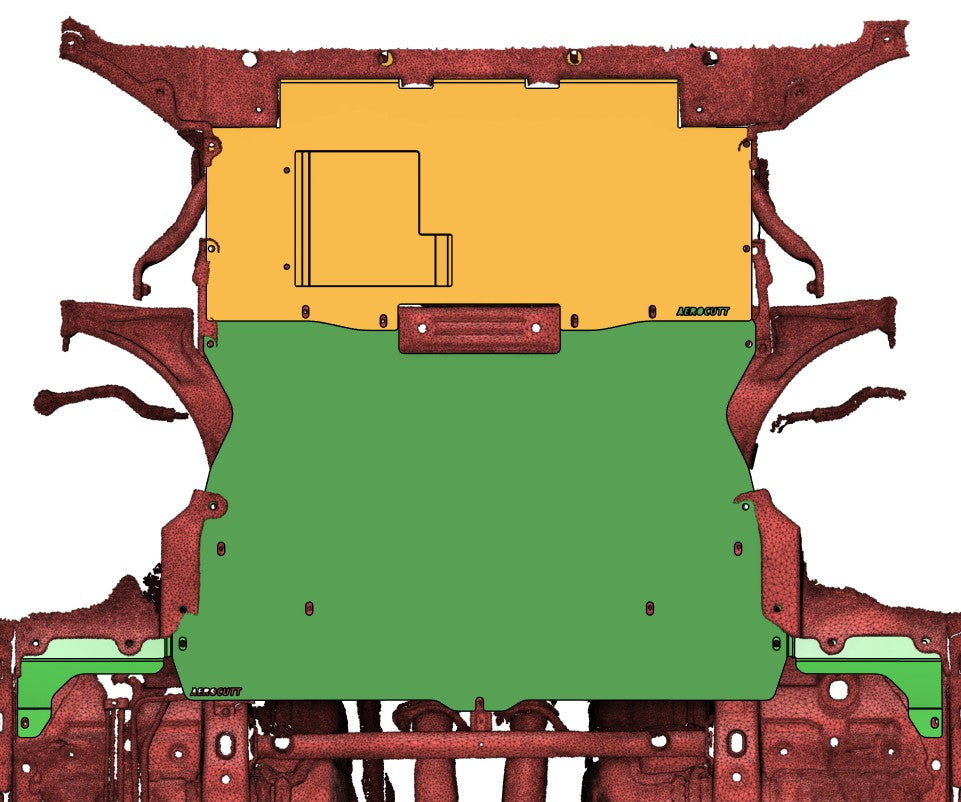 r35 skid plate underbody set mounted to underside of car, r35 gtr underbody protection set fitted, r35 oil service undertray set