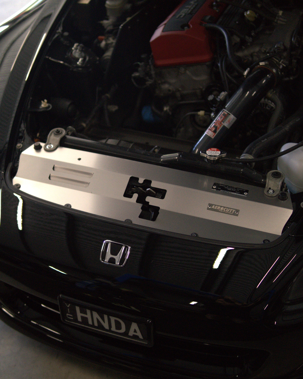 Honda S2000 AP1 Engine Bay With Aerocutt Cooling Panel Radiator Air Diversion Plate Fitted In Raw Aluminium
