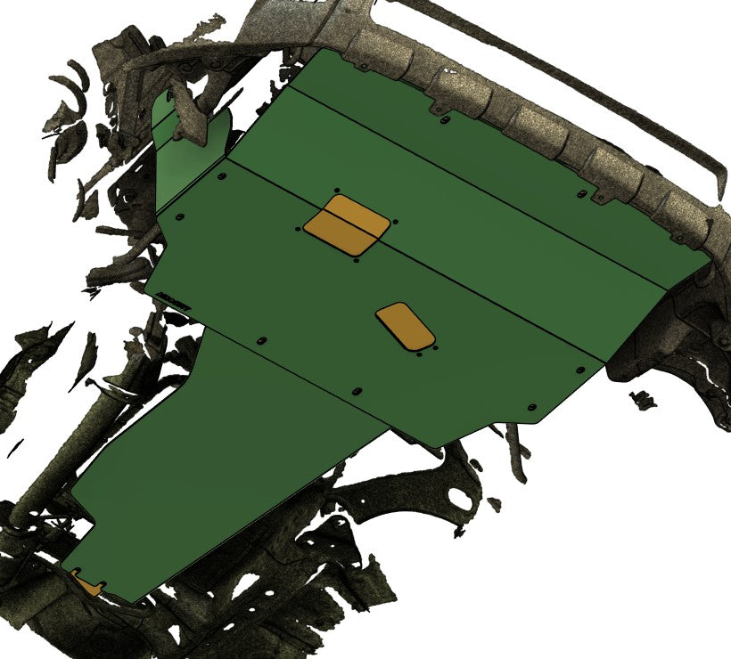 Underside of a Subaru Forester SH with Aerocutt skid plate with transmission shield installed 3D render