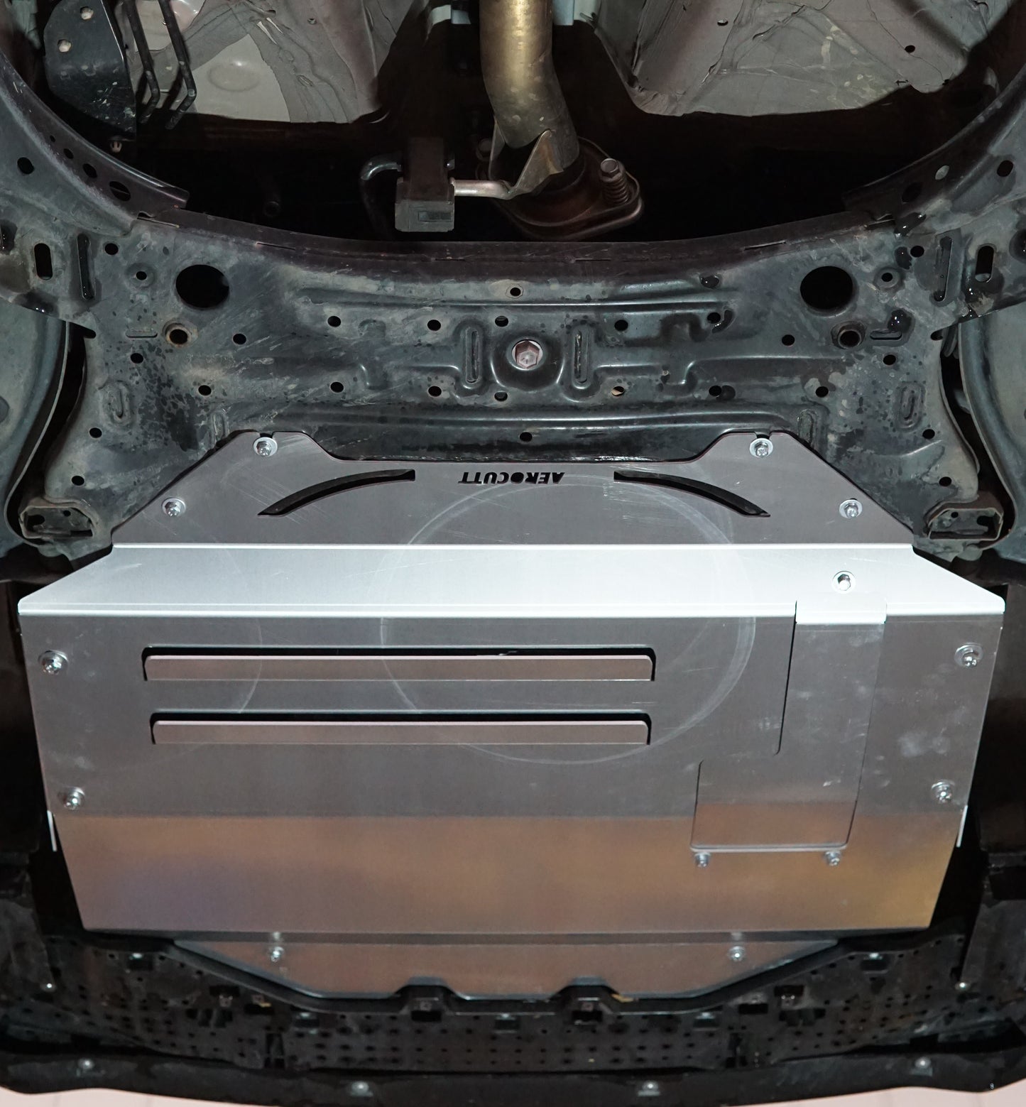 Suzuki Swift zc33 underside with metal bash plate installed